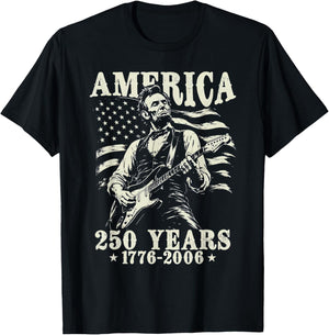 Abraham Lincoln Playing Guitar 4th July 250th Anniversary T-Shirt - T-Shirt | Black