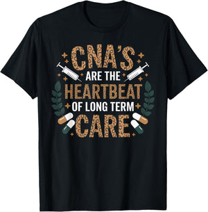 CNA Heartbeat Long Term Care Nurse Appreciation Gift T-Shirt - T-Shirt | Black