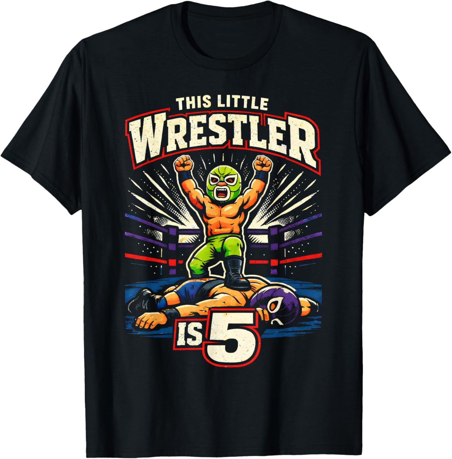 5th Wrestling Birthday Party This Little Wrestler is 5 T-Shirt - T-Shirt | Black
