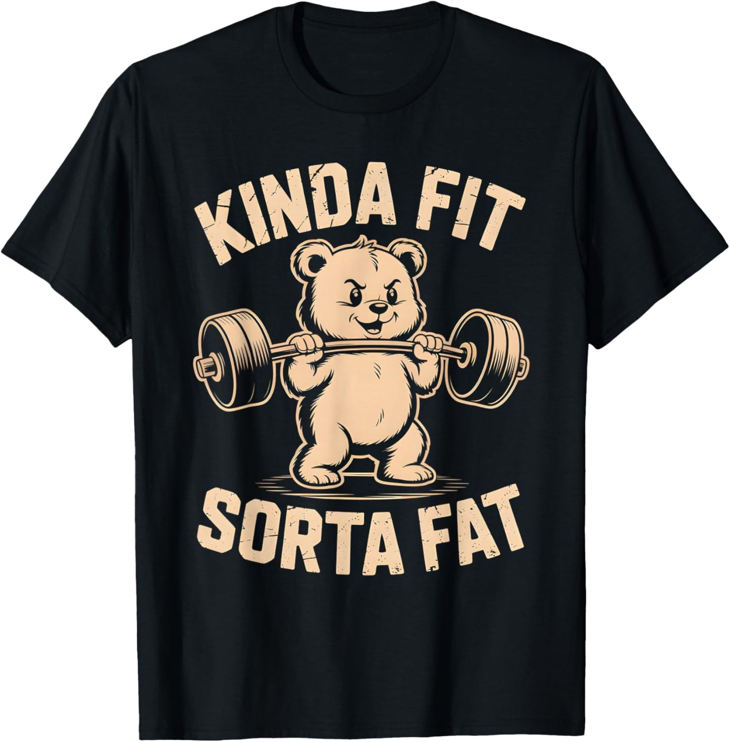 Kinda Fit Sorta Fat Funny Cute Bear Weightlifter Workout Gym T-Shirt - T-Shirt | Black