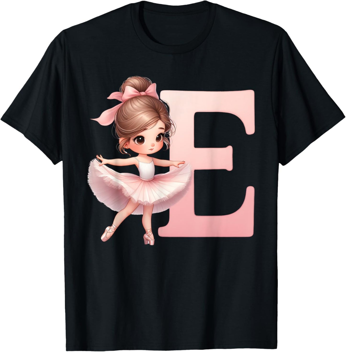 Ballerina Girl Dancing Name First Letter E Girly Tutu Ballet T-Shirt - T-Shirt | Black