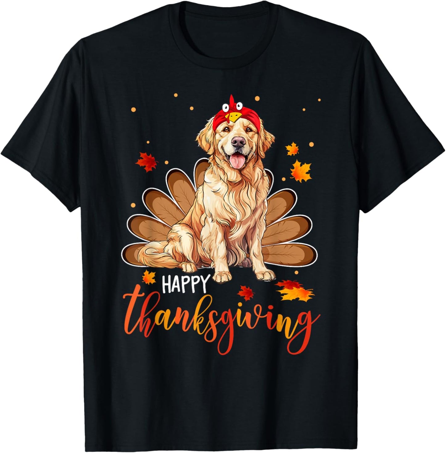 Cute Golden retriever Happy Thanksgiving turkey Dog Women Girls Kids T-Shirt - T-Shirt | Black