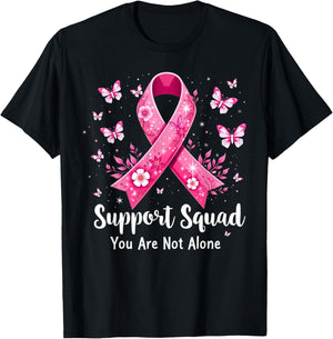 Support Squad Breast Cancer Awareness Butterfly Pink Ribbon T-Shirt - T-Shirt | Black