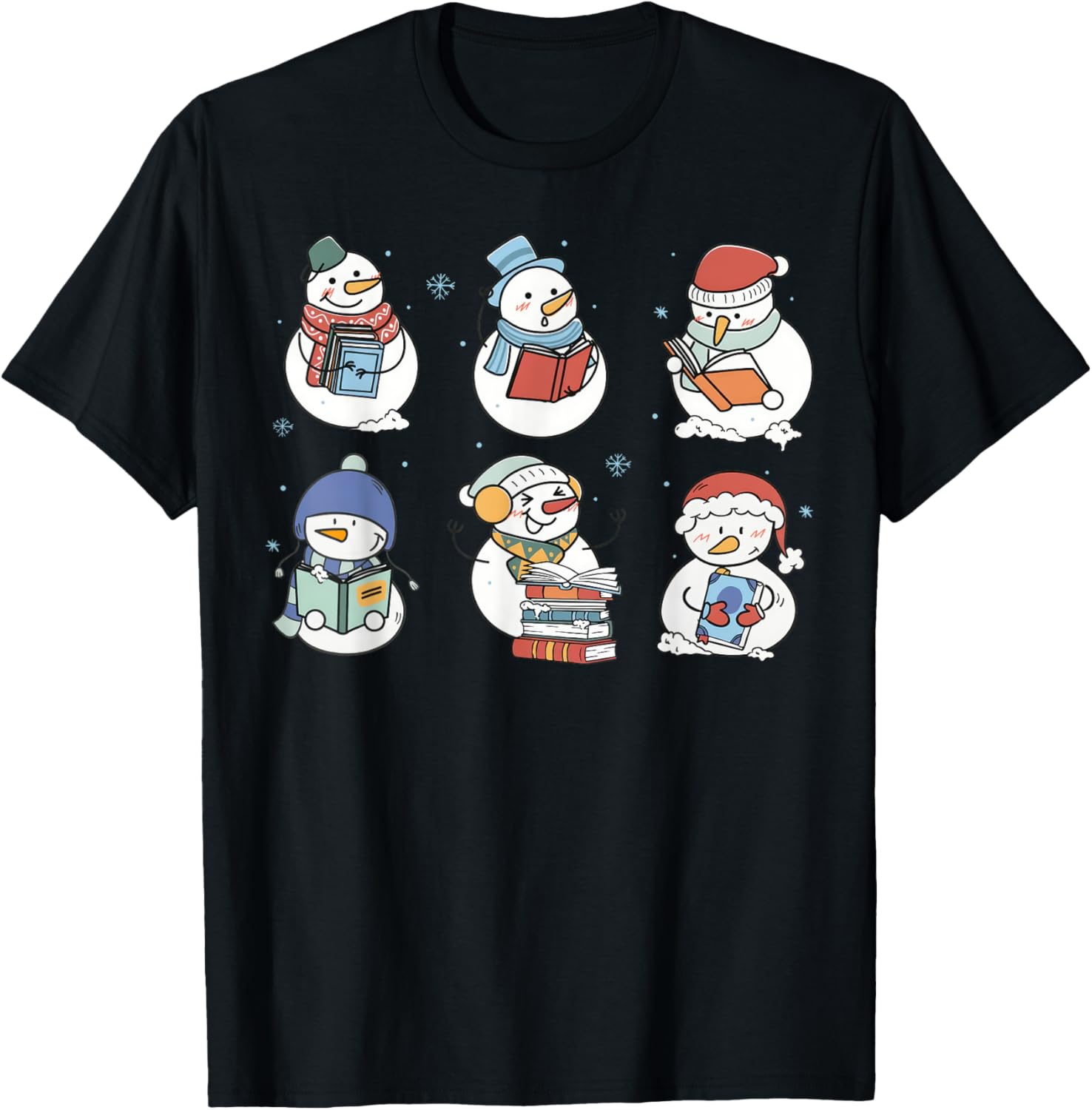 Snowman Reading Book Santa Christmas Bookish Teacher T-Shirt - T-Shirt | Black