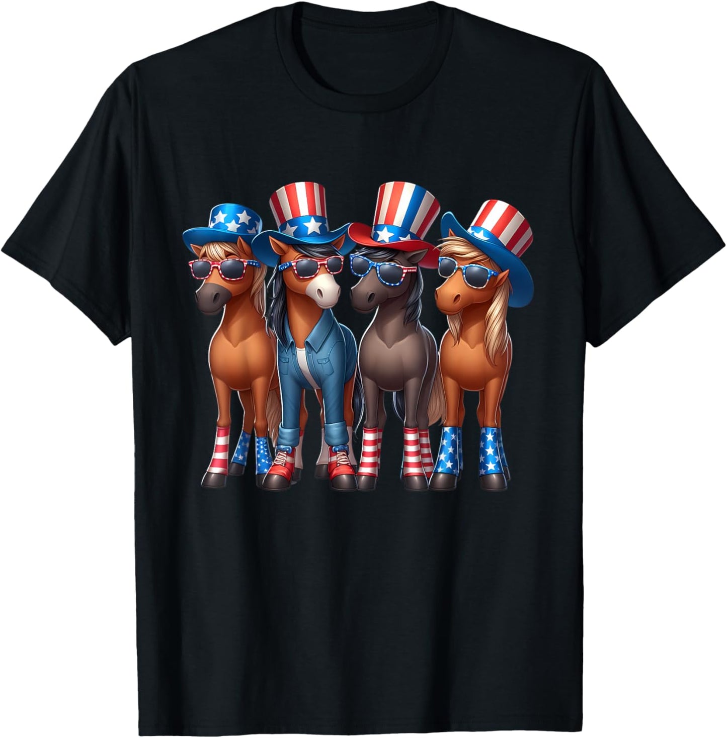 Funny Patriotic US Flag USA 4th Of July Horse T-Shirt - T-Shirt | Black