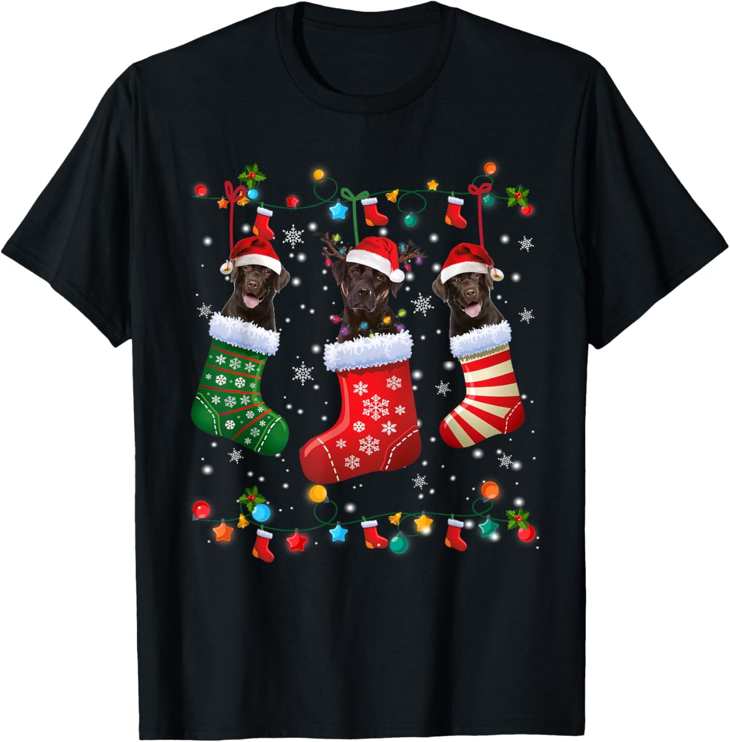 Christmas Socks Pajama Chocolate Lab Labrador Dog Lover Men Women Kids T-Shirt - T-Shirt | Black