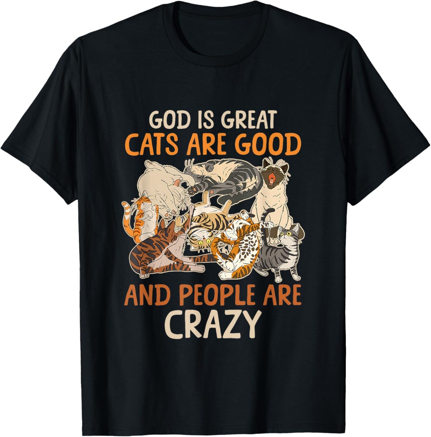God Is Great Cats Are Good And People Are Crazy Saying T-Shirt - T-Shirt | Black