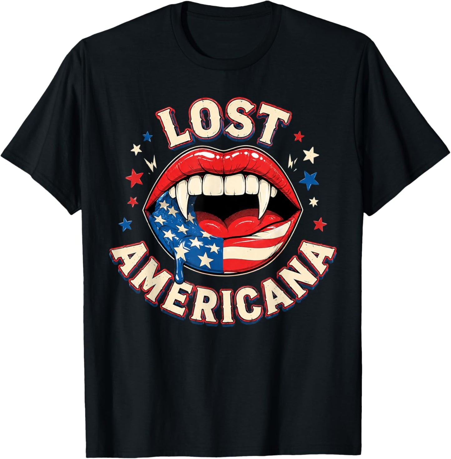 Lost Americana Vintage Vampire Patriotic Retro USA T-Shirt - T-Shirt | Black