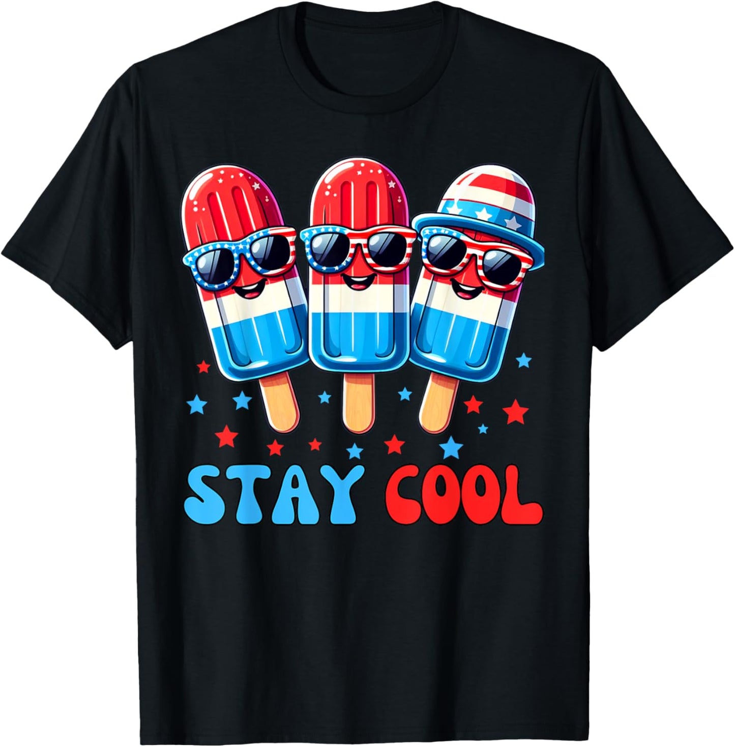 Stay Cool Popsicle 4th of July Boys Men USA American Flag T-Shirt - T-Shirt | Black