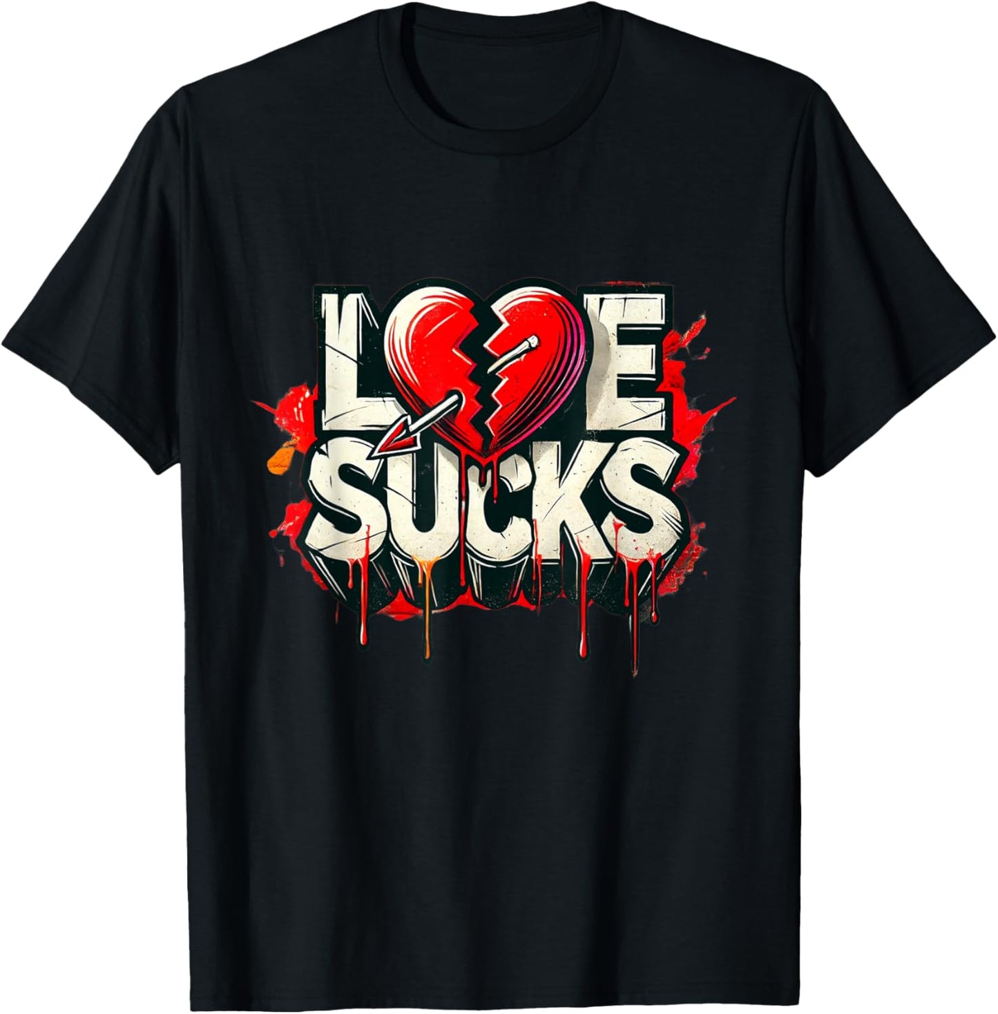 Love Sucks Broken Heart Dripping Design T-Shirt - T-Shirt | Black
