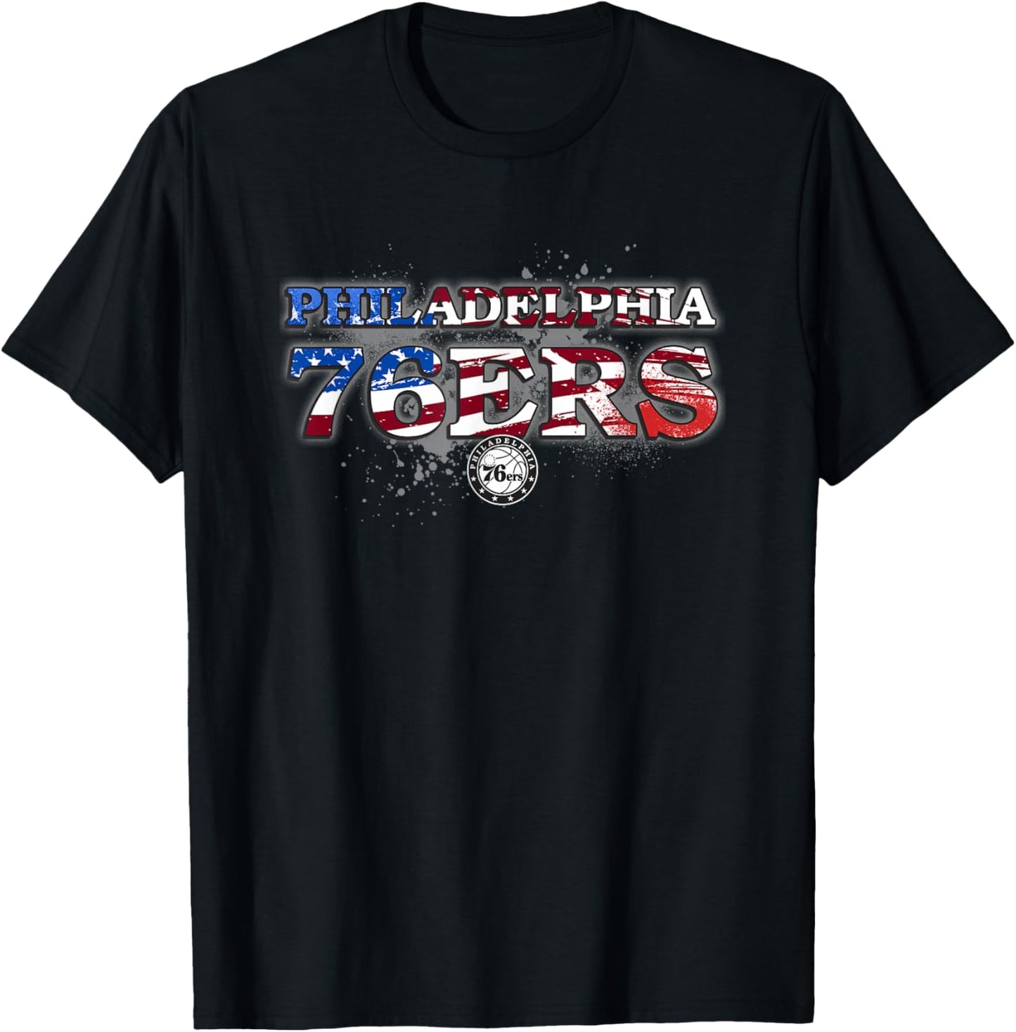 NBA Philadelphia 76ers American Flag Distressed Paint Spill T-Shirt - T-Shirt | Black
