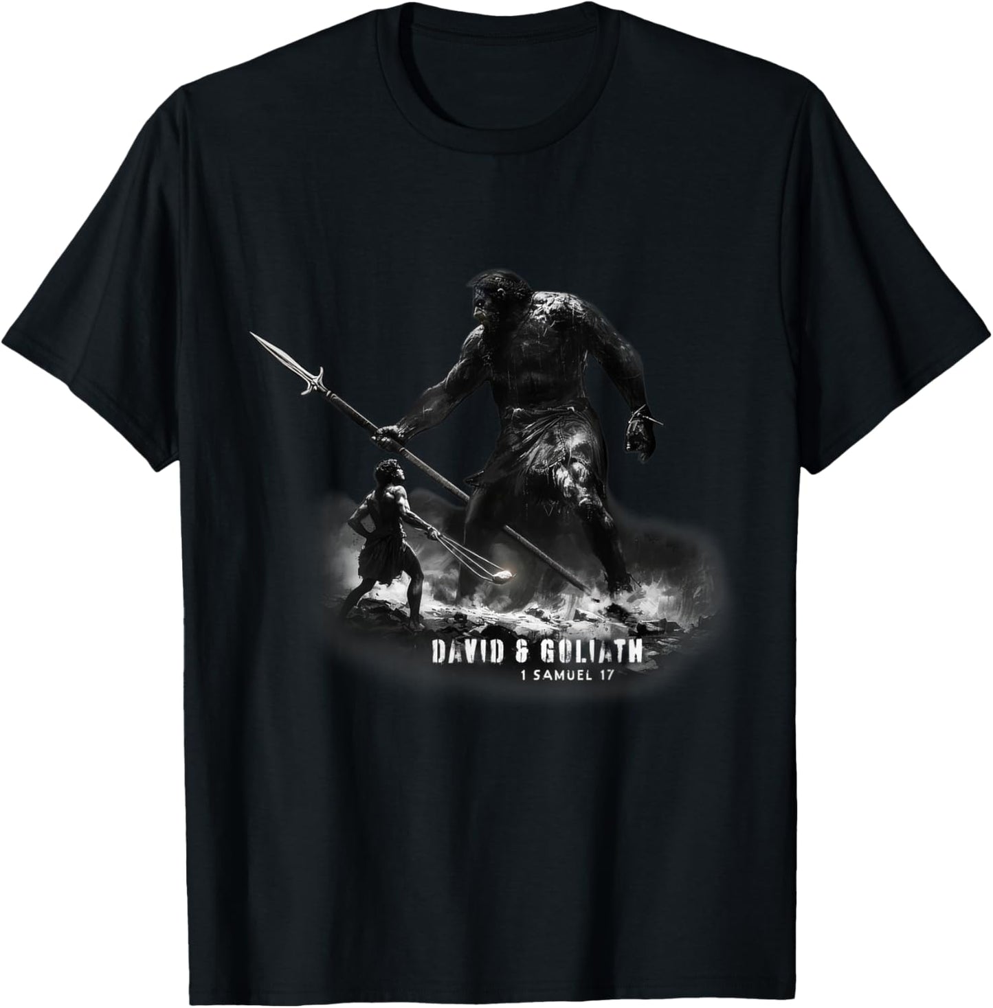 David & Goliath, Faith Overcomes All - Biblical Stories T-Shirt - T-Shirt | Black