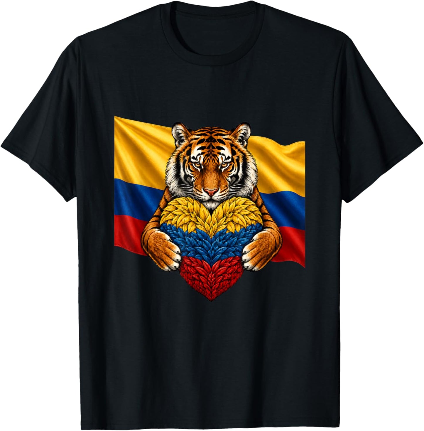 Colombia Flag Tiger Heart Colombian Pride Patriotic Heritage T-Shirt - T-Shirt | Black