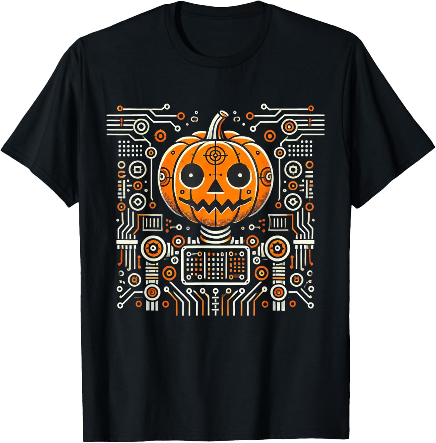 Pumpkin Robot Funny Halloween Costume Haunted Circuit Board T-Shirt - T-Shirt | Black