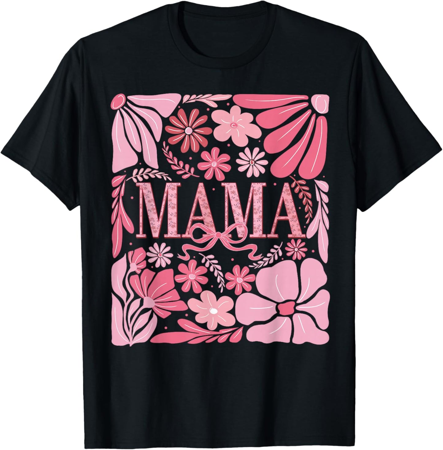 Floral Mama Coquette Boho Mama Mothers Day Retro Floral T-Shirt - T-Shirt | Black