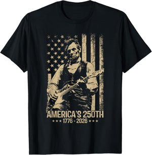 America's 250th Birthday Abraham Lincoln Playing Guitar T-Shirt - T-Shirt | Black