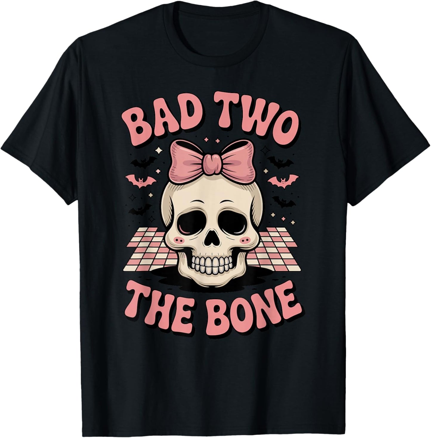 Halloween Skull Bow T-Shirt - T-Shirt | Black