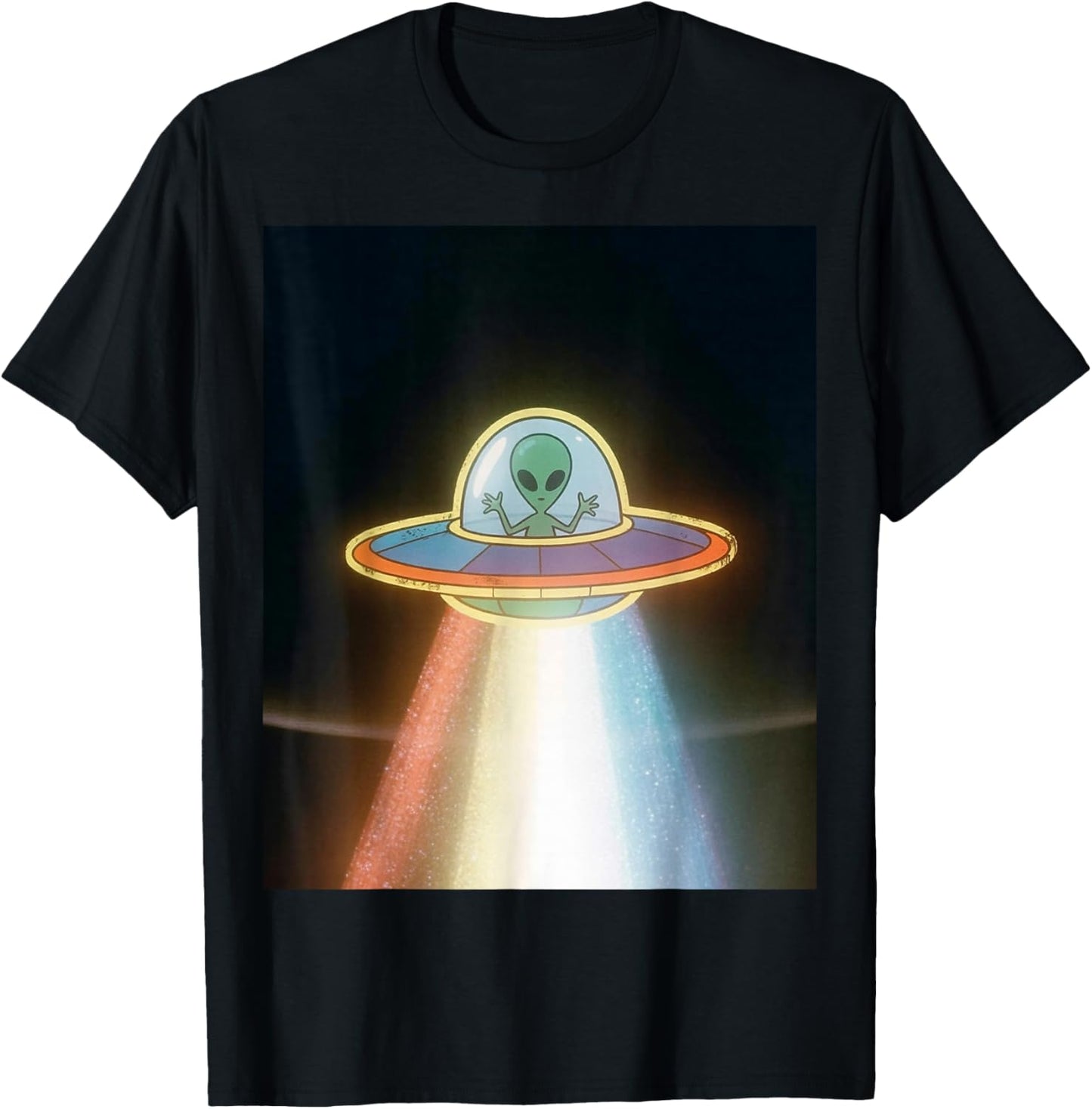 Alien UFO Colorful Lights for Alien Lover Retro Sci-Fi Gifts T-Shirt - T-Shirt | Black