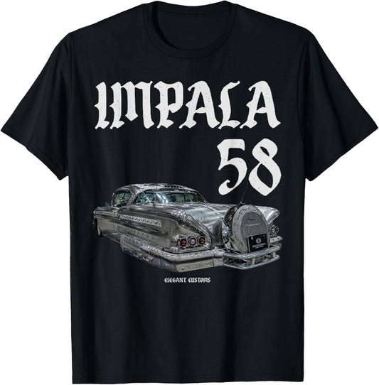 1958 Impala Engraved text Low Rider Kustom Lead Sled Hot Rod T-Shirt - T-Shirt | Black