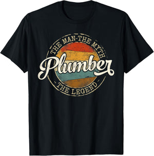 Plumber The Man The Myth The Legend Vintage Stamp Plumbing T-Shirt - T-Shirt | Black