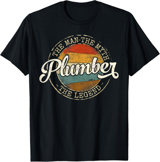 Plumber The Man The Myth The Legend Vintage Stamp Plumbing T-Shirt - T-Shirt | Black
