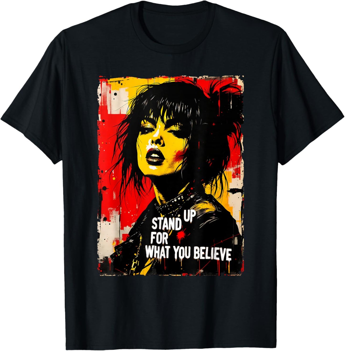 Punk Girl Graffiti Grunge 90s Distressed Graphic Vintage T-Shirt - T-Shirt | Black