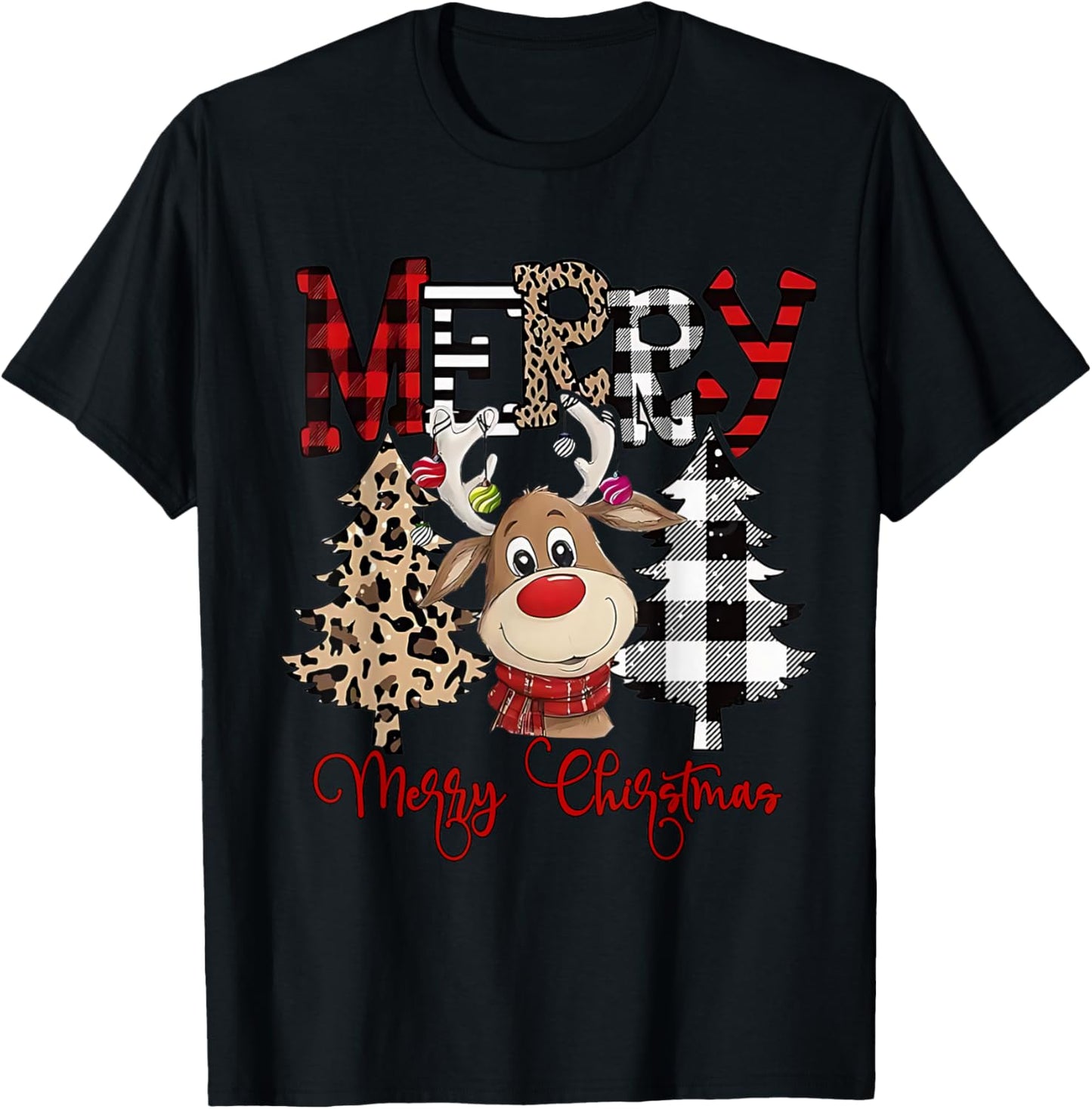 Funny Christmas Cartoon Cute Reindeer T-Shirt - T-Shirt | Black