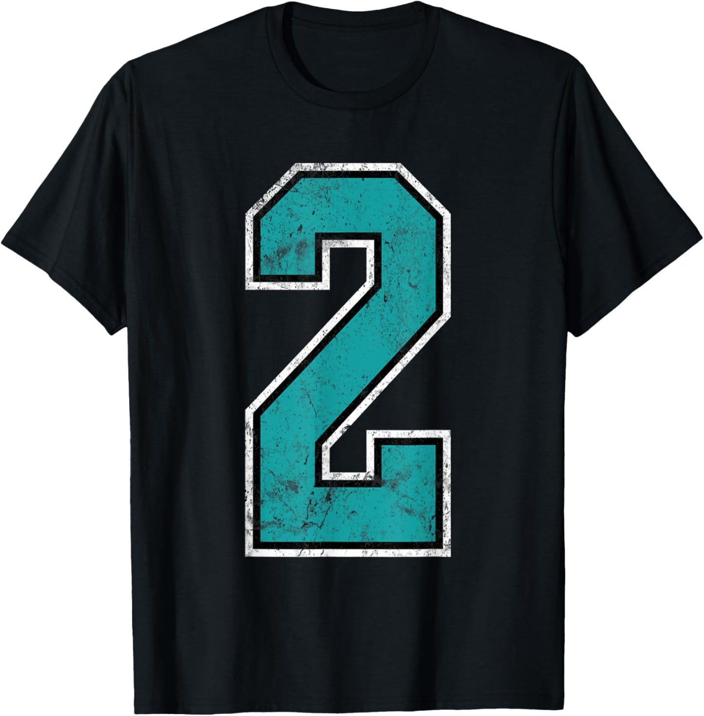 Teal Number #2 Jersey Distressed Lucky Number 2 T-Shirt - T-Shirt | Black