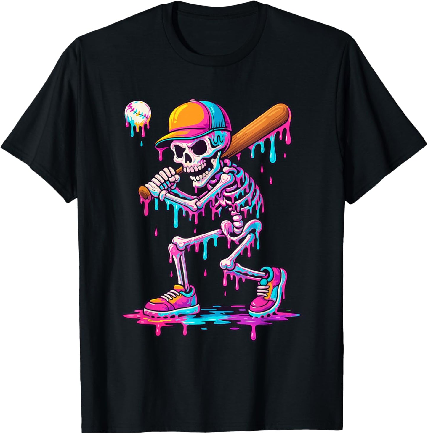 Skelton Playing Baseball Halloween Baseball Drip Boys Kids T-Shirt - T-Shirt | Black
