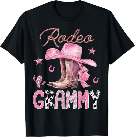 Rodeo Grammy Pink Boots Coquette CowGirl Birthday Party T-Shirt - T-Shirt | Black