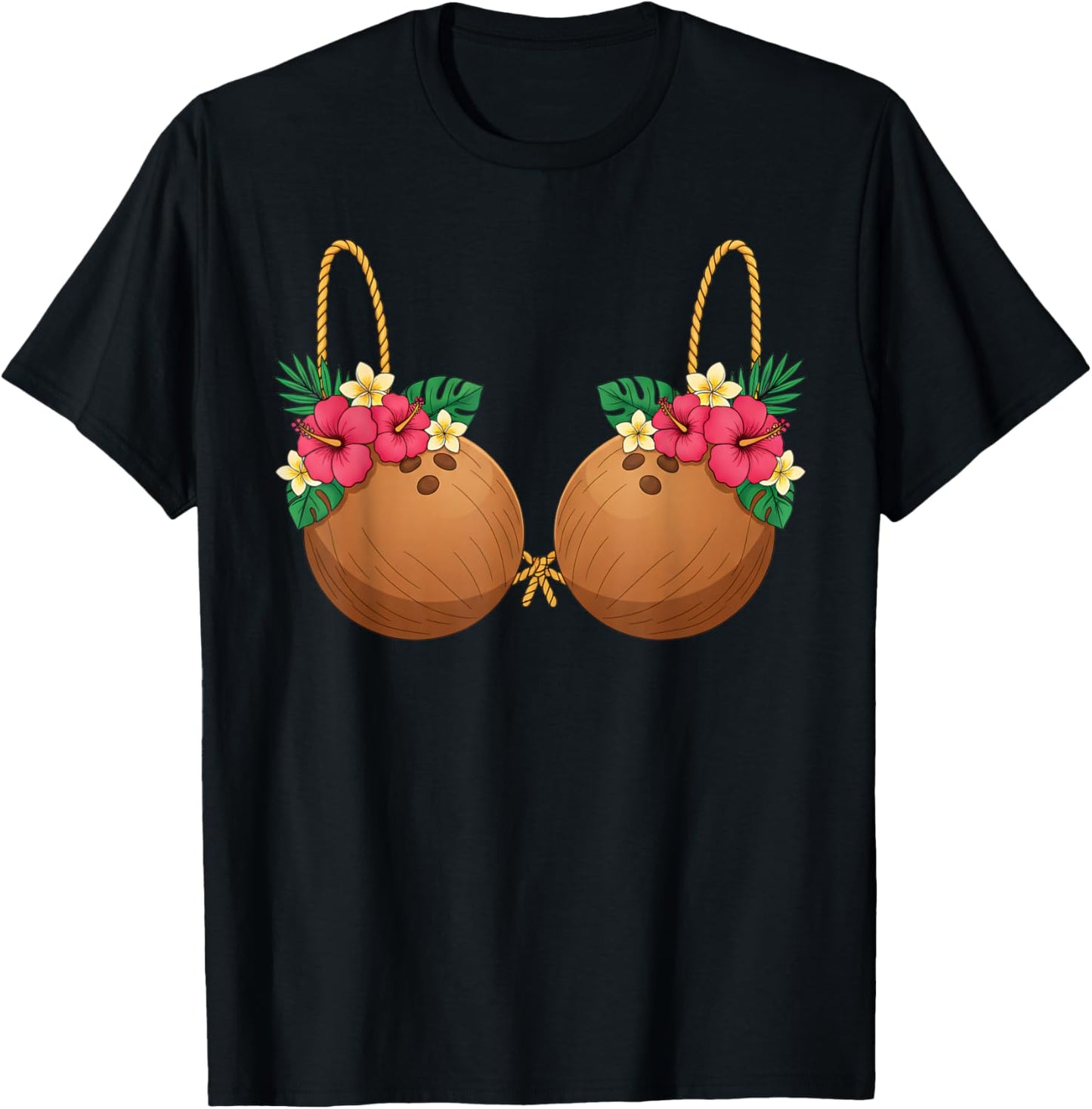 Hawaii Coconut Bra Halloween Costume Floral Luau Party T-Shirt - T-Shirt | Black