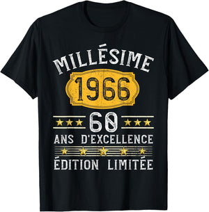 Vintage 1966 Gift 60 Years Man Birthday Humour T-Shirt - T-Shirt | Black