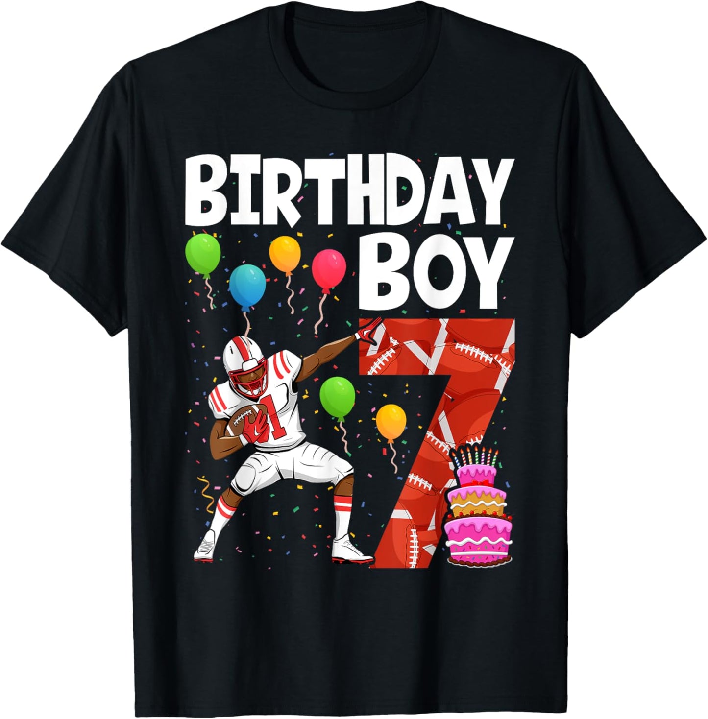 7 Years Old Boy Football Player 7th Football Birthday Boys T-Shirt - T-Shirt | Black