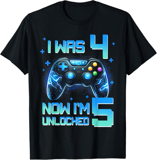 I was 4 Now I'm 5 Gamer 5th Birthday Controller Gaming T-Shirt - T-Shirt | Black