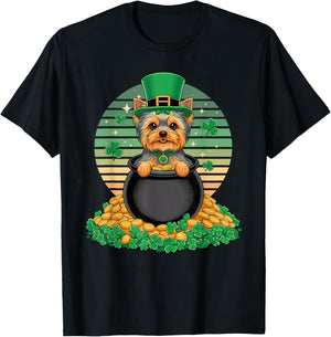 Yorkshire Terrier St Patricks Day Leprechaun Shamrock Yorkie T-Shirt - T-Shirt | Black
