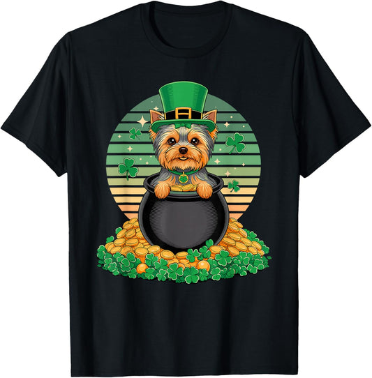 Yorkshire Terrier St Patricks Day Leprechaun Shamrock Yorkie T-Shirt - T-Shirt | Black
