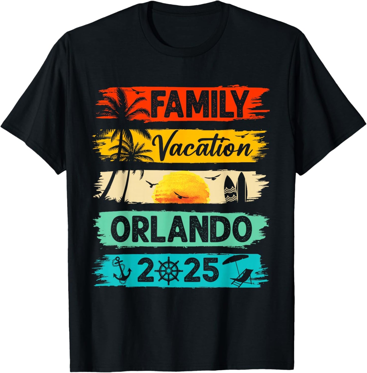 Retro Orlando Family Vacation 2025 Matching Family Trip T-Shirt - T-Shirt | Black