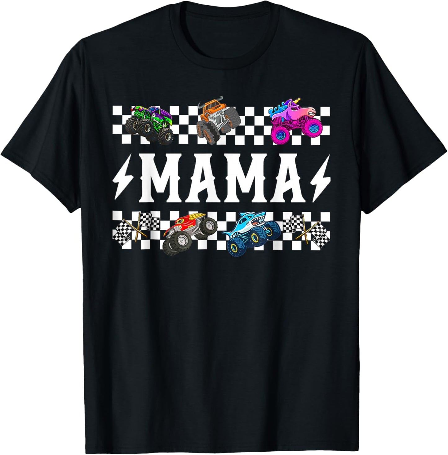 Mama Retro Monster Truck Family Crew Birthday Matching T-Shirt - T-Shirt | Black