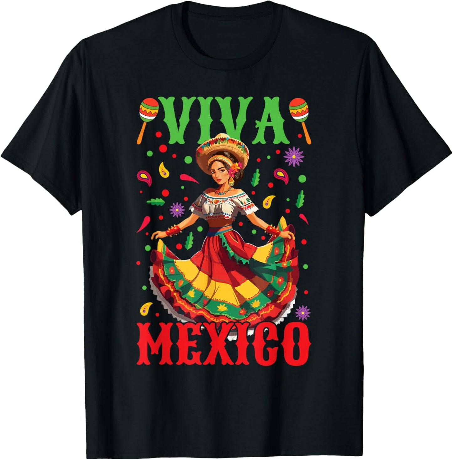Viva Mexico Independence Mexican Lady Mexican Day T-Shirt - T-Shirt | Black