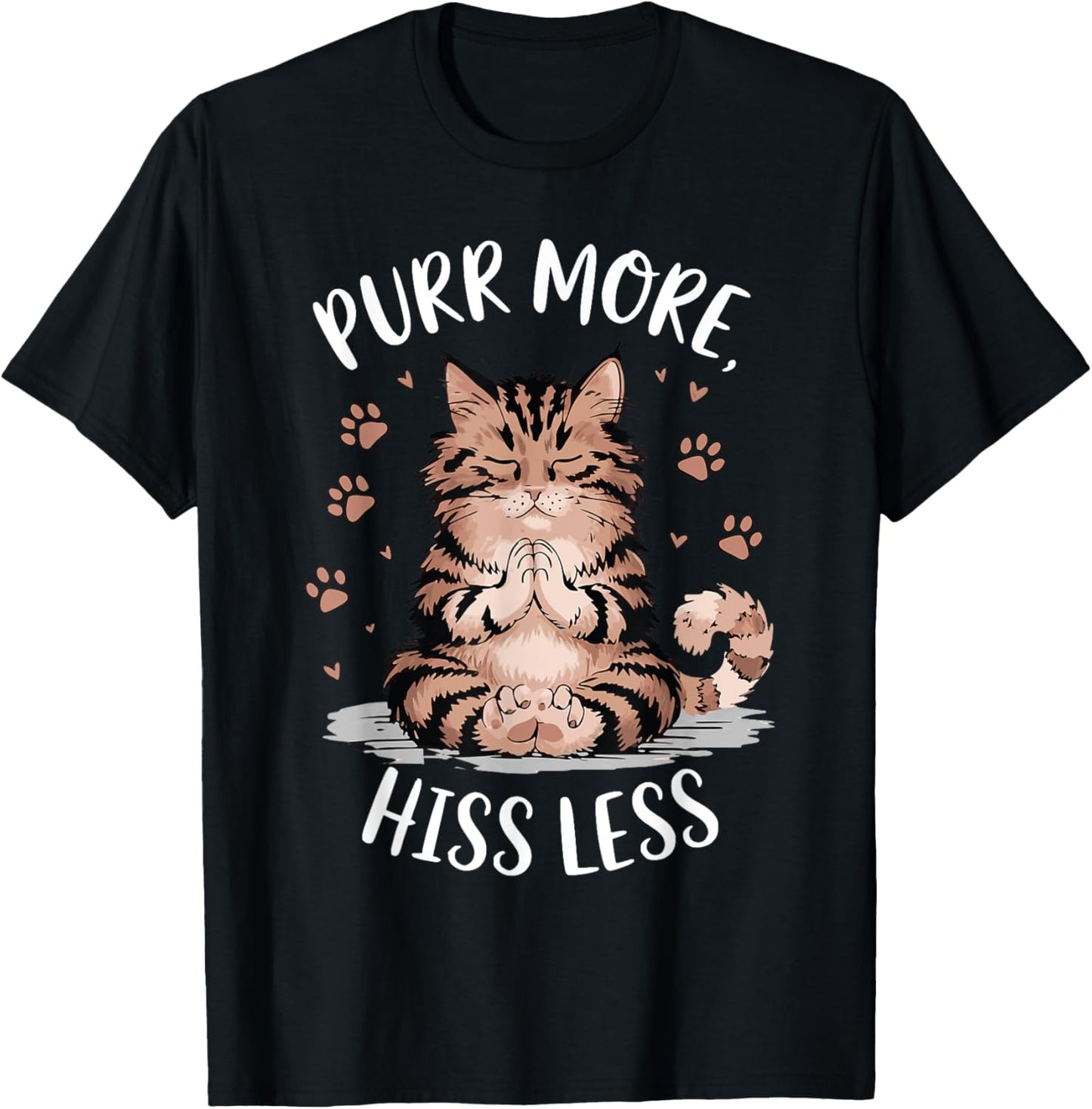Purr More Hiss Less Yoga Cute Meditation CatTee T-Shirt - T-Shirt | Black