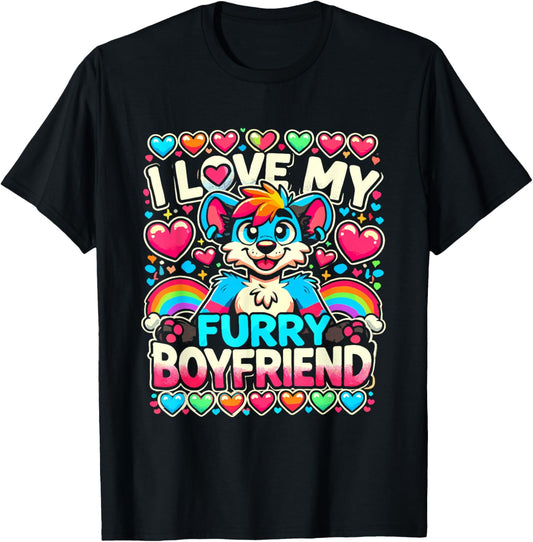 I Love My Furry Boyfriend Anthropomorphism Fursuiter T-Shirt - T-Shirt | Black