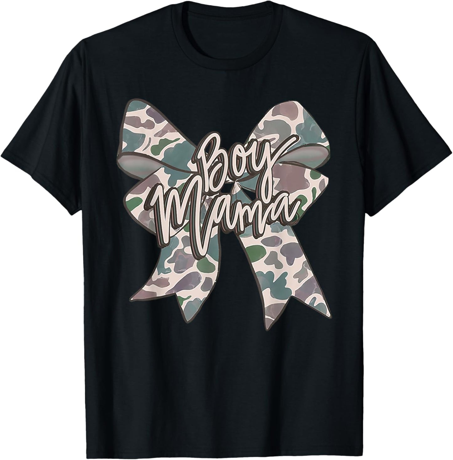 Boy Mama Camo Coquette Bow Camouflage Mothers Day T-Shirt - T-Shirt | Black