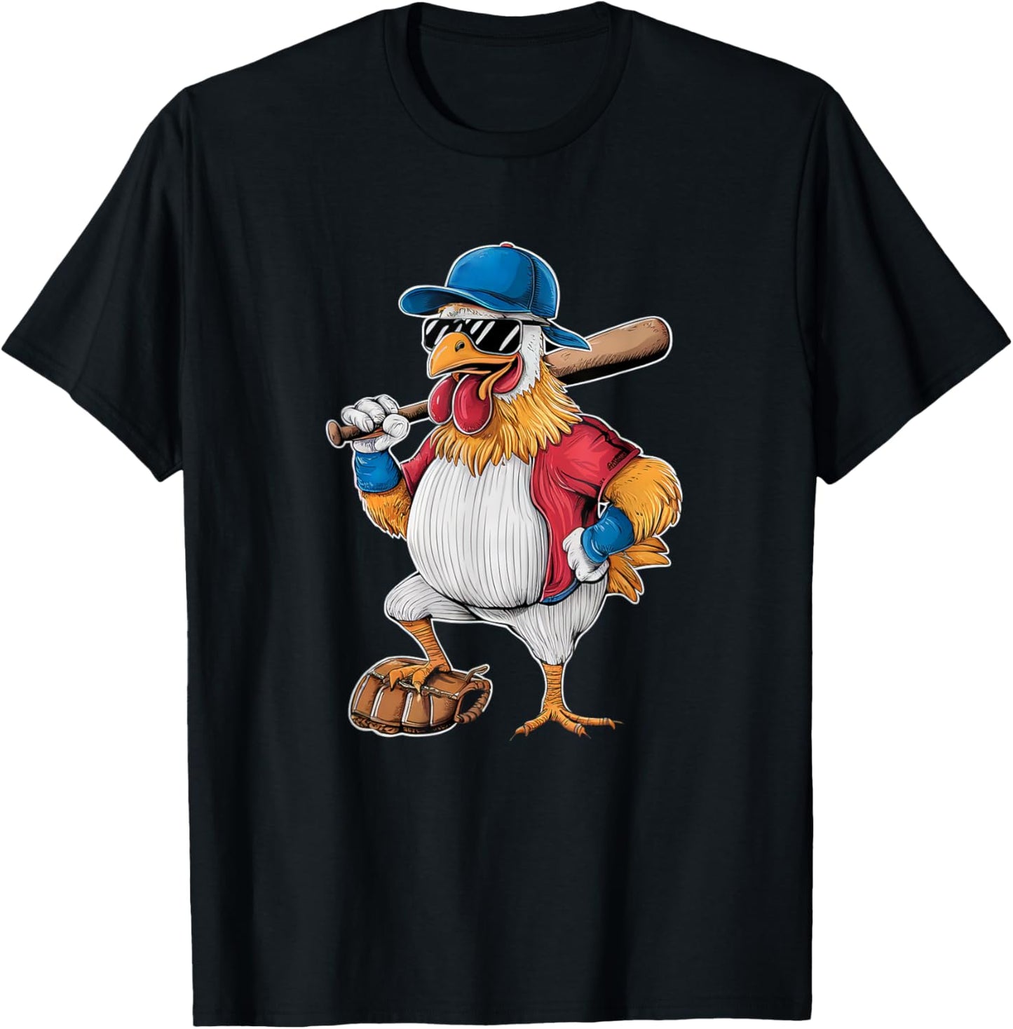 Chicken Baseball Player Funny Sports Design T-Shirt - T-Shirt | Black