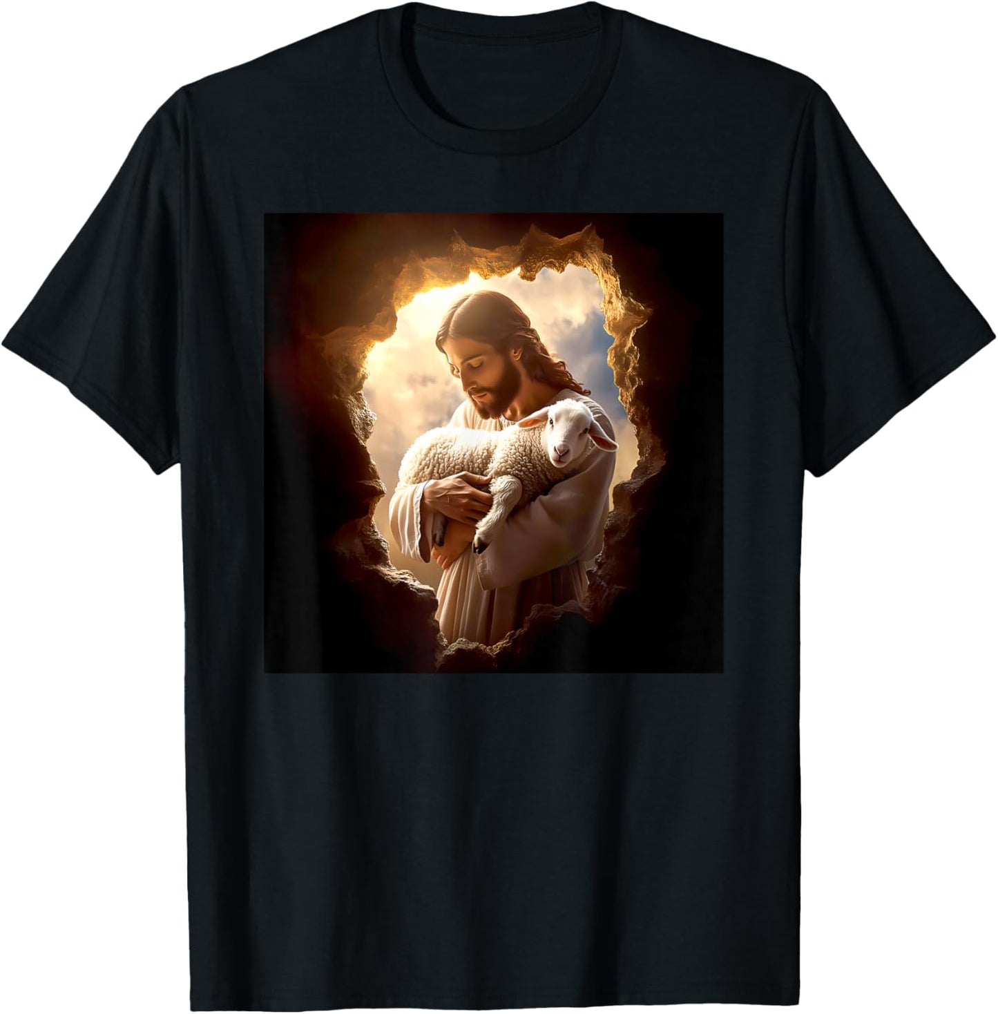 Jesus Christ with Lamb | Catholic Christian Art Design Gift , Black, S T-Shirt - T-Shirt | Black