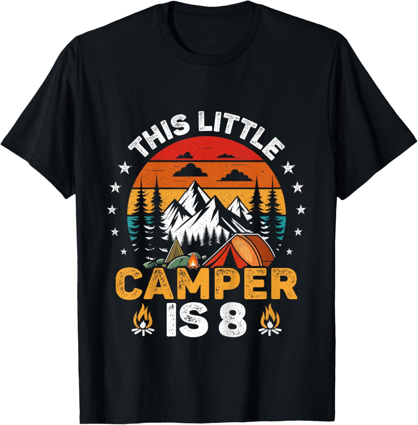Kids This Little Camper is 8 Year Old Camping 8th Birthday Party T-Shirt - T-Shirt | Black