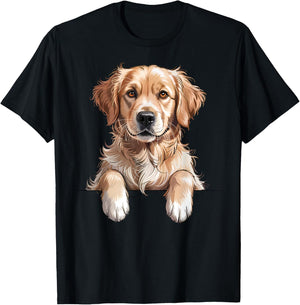 Golden Retriever Funny Peeking Pocket Puppy Dog Lover T-Shirt - T-Shirt | Black