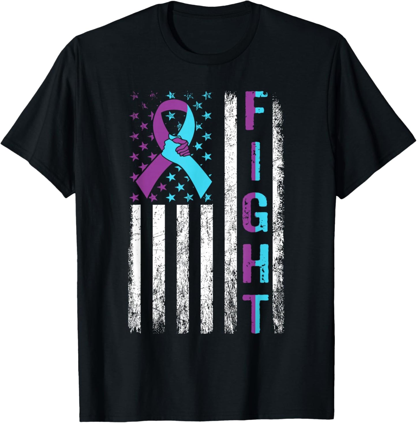 FIGHT Suicide Prevention Awareness American Flag Ribbon T-Shirt - T-Shirt | Black
