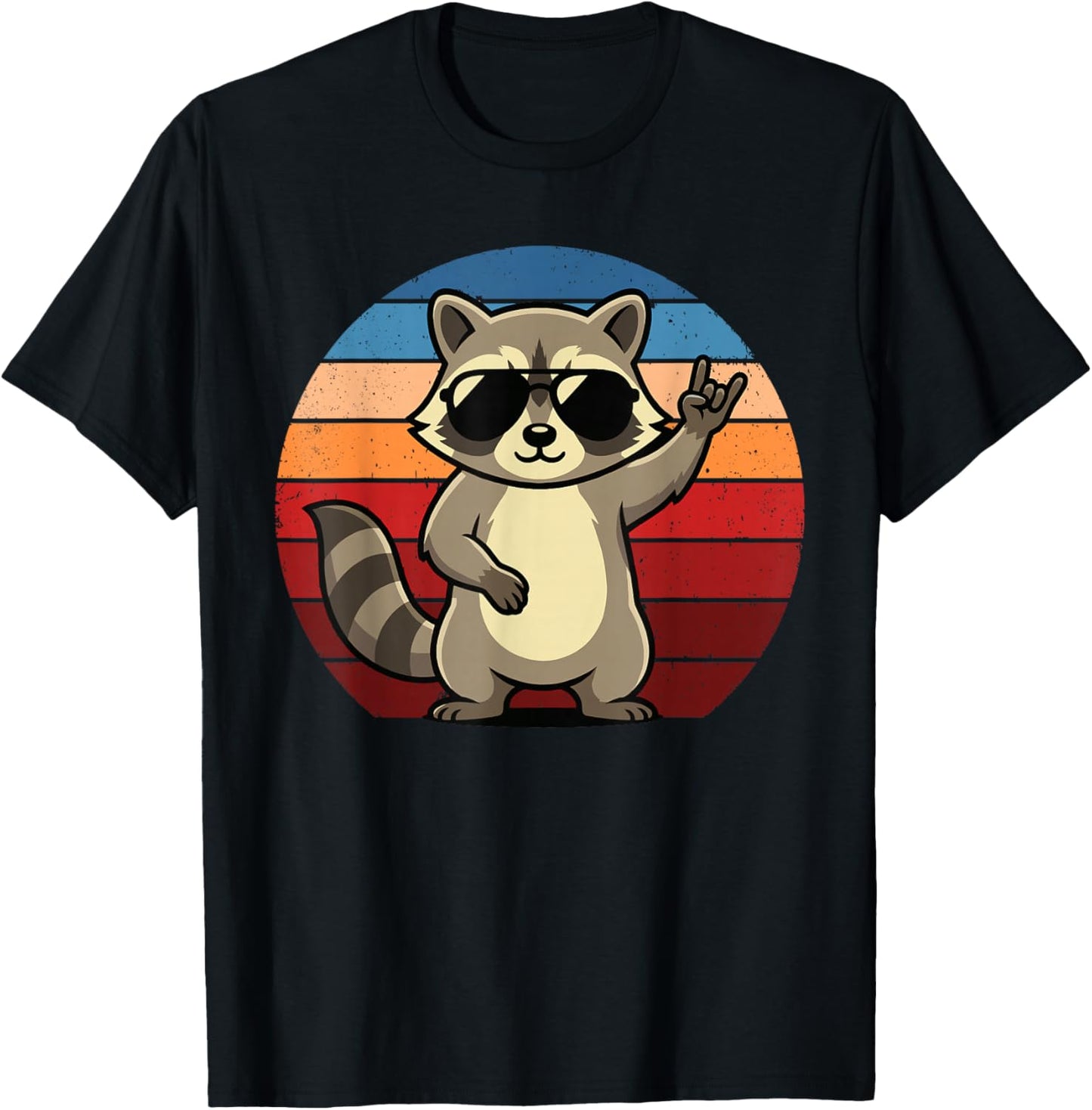 Retro Raccoon Rock On Men Women Kids Funny Raccoon T-Shirt - T-Shirt | Black