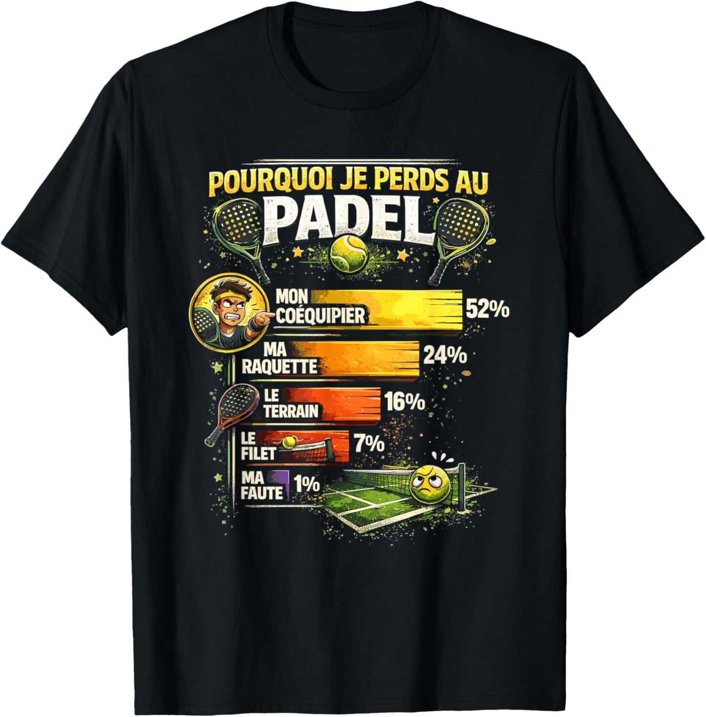 Why I Lose At Padel Funny Amateur Idea Padel T-Shirt - T-Shirt | Black