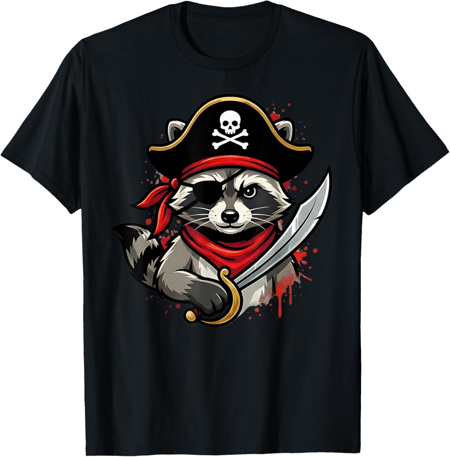 Funny Pirate Raccoon Halloween Costume Men Women Boys T-Shirt - T-Shirt | Black